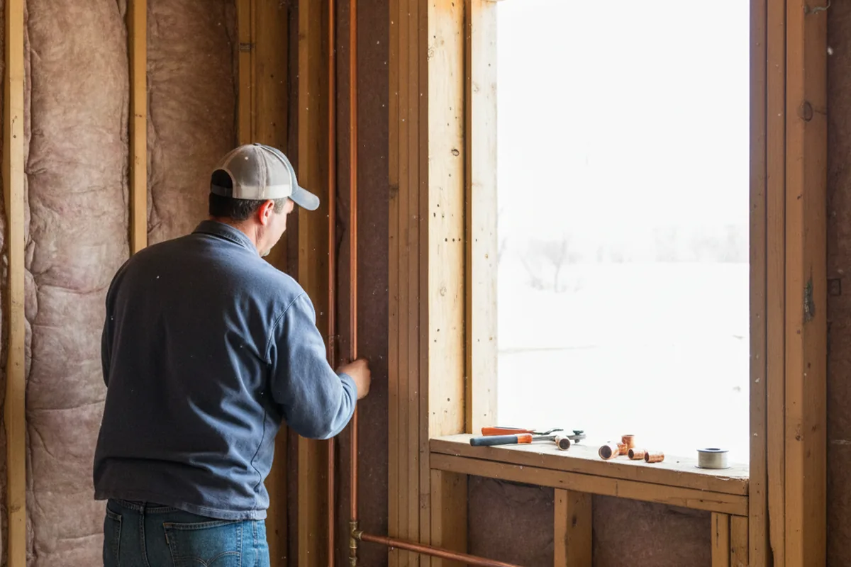 Licensed plumber running new copper supply lines in a Amherst home