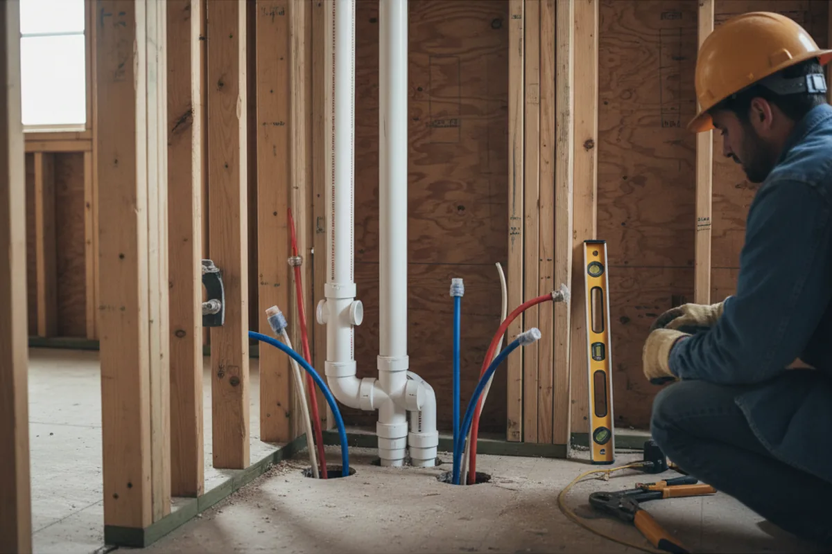 Drain and supply rough-in during Sump Pump Repair in Amherst